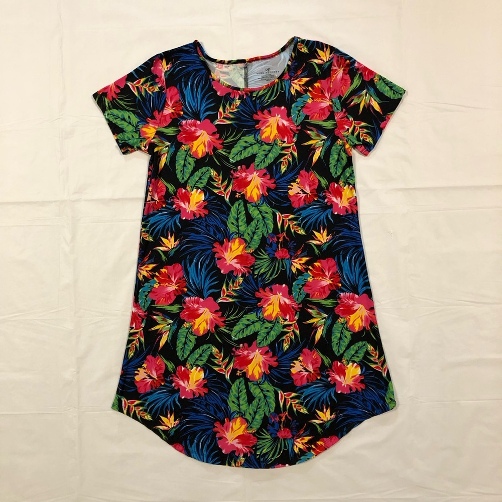 Bobbie Brooks Women’s Short Sleeve Pullover Stretch Multicolor Floral Dress S